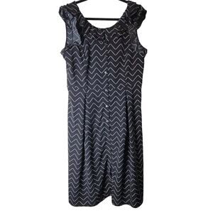 Who What Wear Women's Size Large Black White Sleeveless Ruffle Full Button Dress